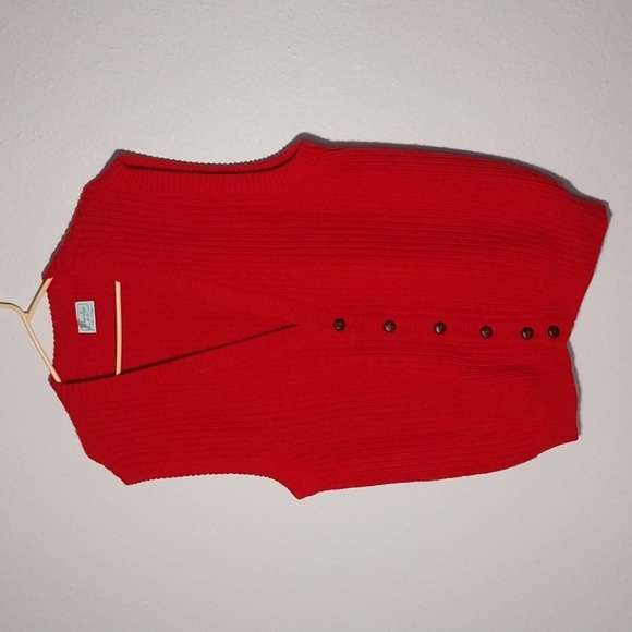Benetton Knitted Vest Red V-neck Size 52 - Picture 9 of 10